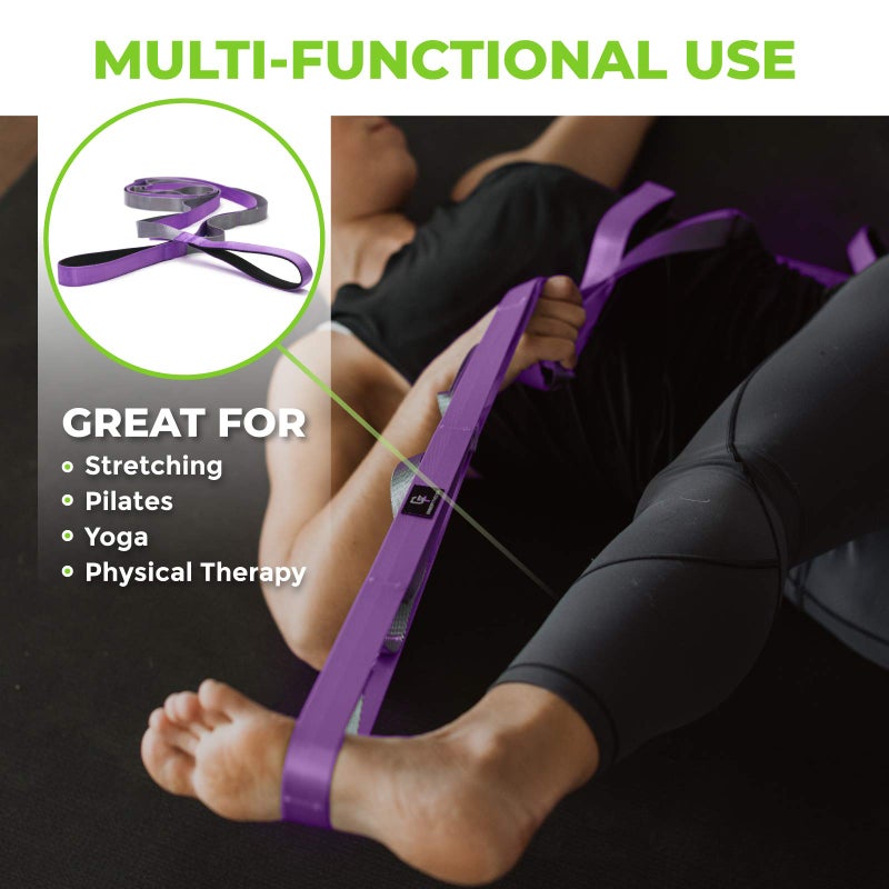 Gradient Fitness Stretching Strap for Physical Therapy, 12 Multi-Loop Stretch Strap 1" W x 8' L, Neoprene Handles, Physical Therapy Equipment, Yoga Straps for Stretching, Leg Stretcher (Purple) - Image 2